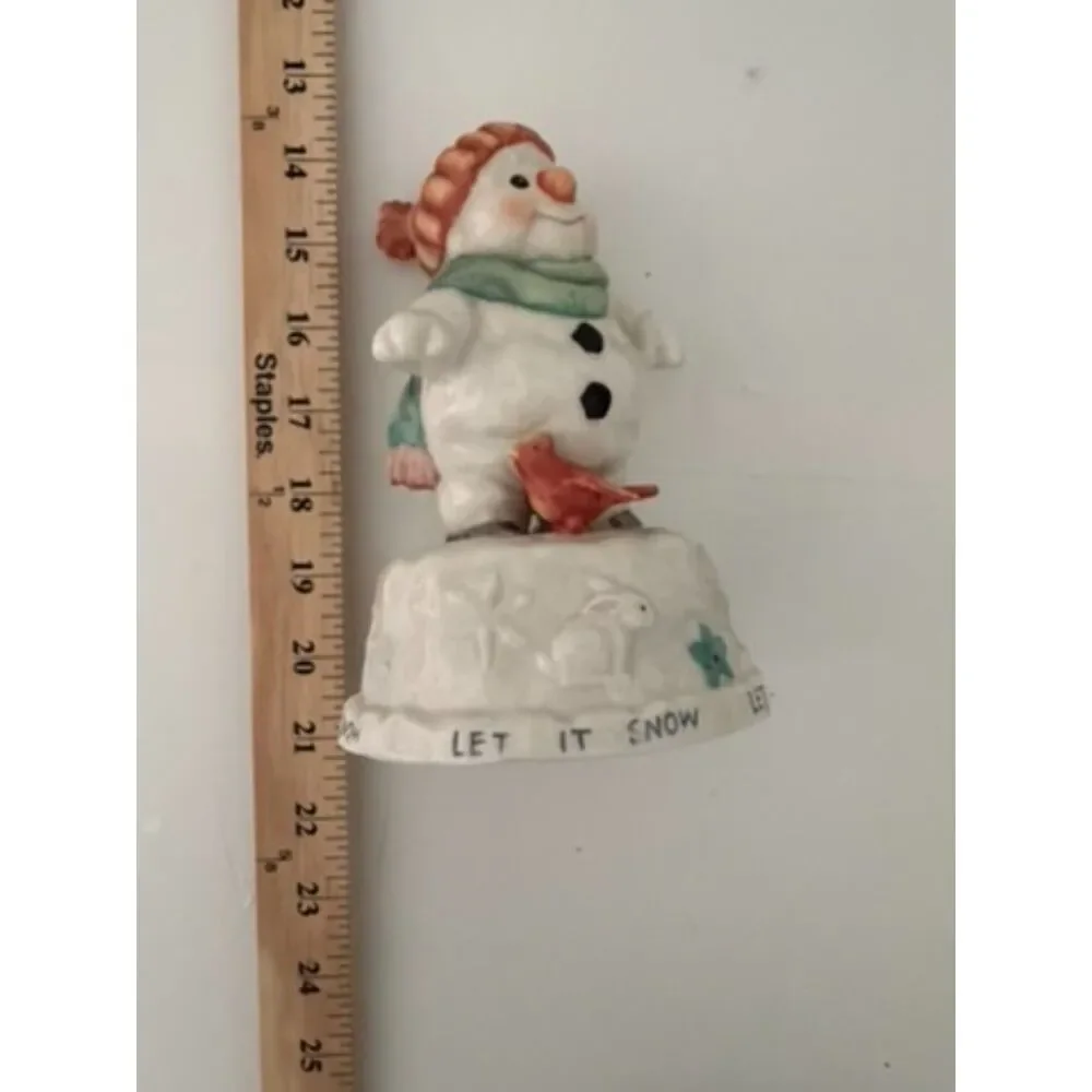 vtg snowman and cardinal music box with 